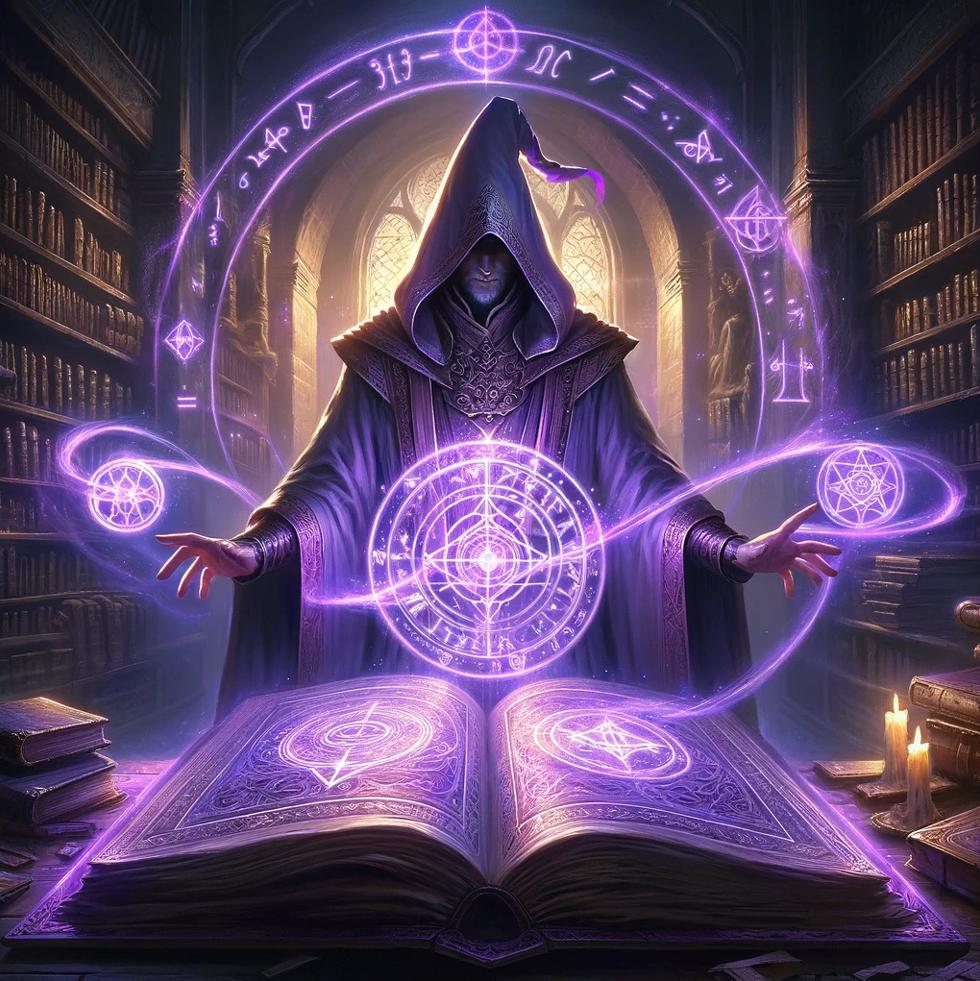 In the dimly lit chambers of his ancient library, the wizard Eldron carefully weaves his spell over a complex array of arcane symbols. With each preci